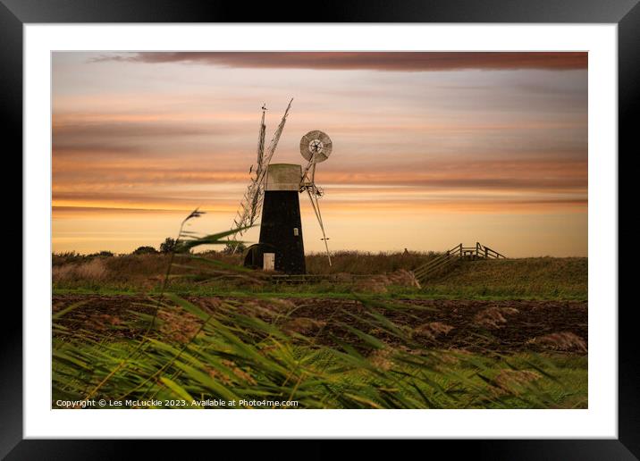 Windmill through the tall grass Framed Mounted Print by Les McLuckie