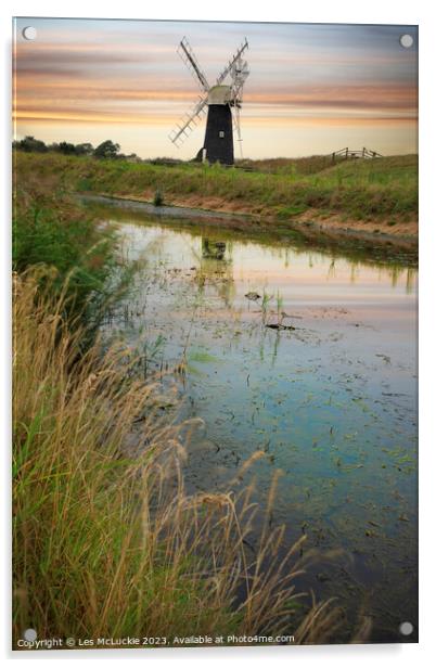 Windmill reflections Acrylic by Les McLuckie
