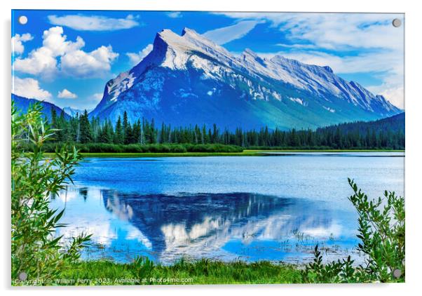 Lake Mountain Banff National Park Alberta Canada Acrylic by William Perry