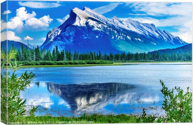 Lake Minnewanka Mountain Banff National Park Alberta Canada Canvas Print by William Perry