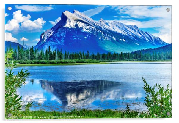 Lake Minnewanka Mountain Banff National Park Alberta Canada Acrylic by William Perry