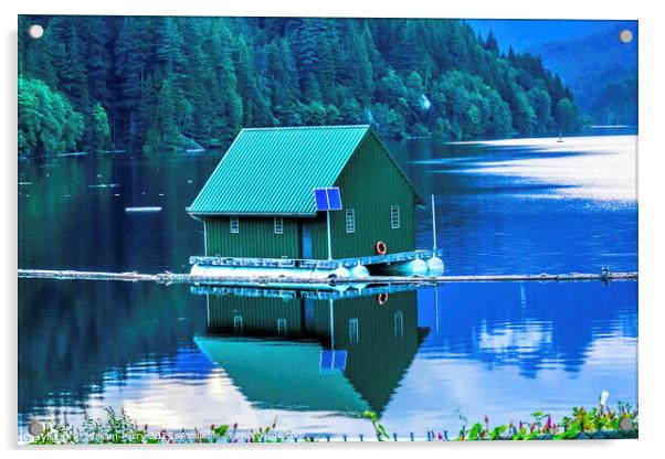 Green Building Capilano Reservoir Lake Reflection Vancouver Brit Acrylic by William Perry