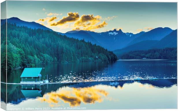 Capilano Reservoir Lake Snowy Two Lions Mountains Vancouver Brit Canvas Print by William Perry