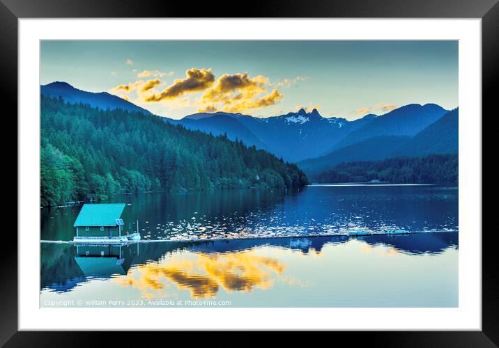Capilano Reservoir Lake Snowy Two Lions Mountains Vancouver Brit Framed Mounted Print by William Perry