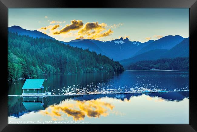 Capilano Reservoir Lake Snowy Two Lions Mountains Vancouver Brit Framed Print by William Perry