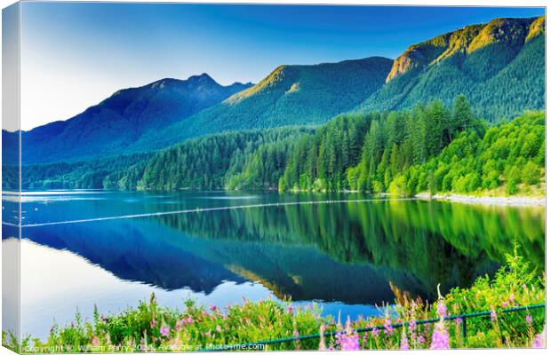 Capilano Reservoir Lake Green Mountains Vancouver BC Canada Canvas Print by William Perry