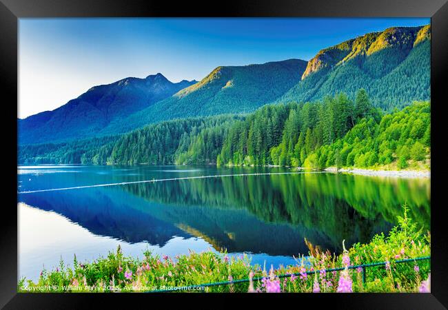 Capilano Reservoir Lake Green Mountains Vancouver BC Canada Framed Print by William Perry
