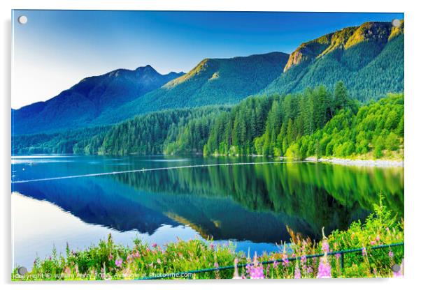 Capilano Reservoir Lake Green Mountains Vancouver BC Canada Acrylic by William Perry