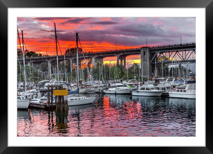 Sunset Granville Island Burrard Street Bridge Vancouver BC Canada Framed Mounted Print by William Perry