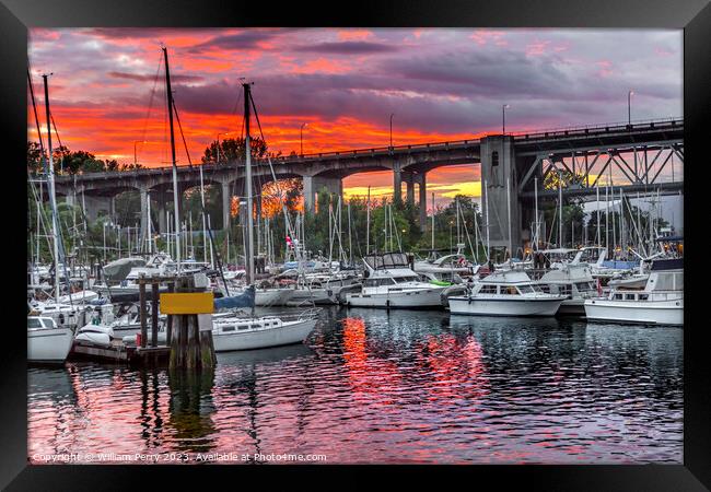 Sunset Granville Island Burrard Street Bridge Vancouver BC Canada Framed Print by William Perry