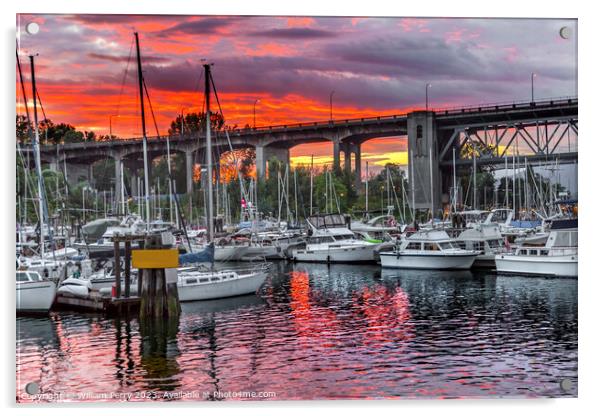 Sunset Granville Island Burrard Street Bridge Vancouver BC Canada Acrylic by William Perry
