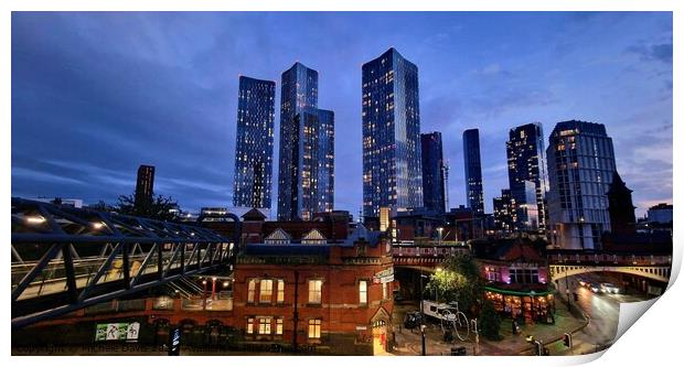 Manchester Deansgate Twilight Print by Michele Davis