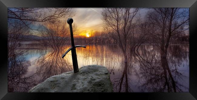 The sword in the stone at Llangorse Lake Framed Print by Leighton Collins