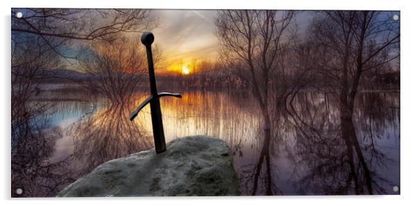 The sword in the stone at Llangorse Lake Acrylic by Leighton Collins