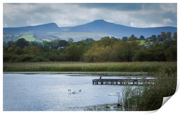 Llangorse Lake and Penyfan Print by Leighton Collins
