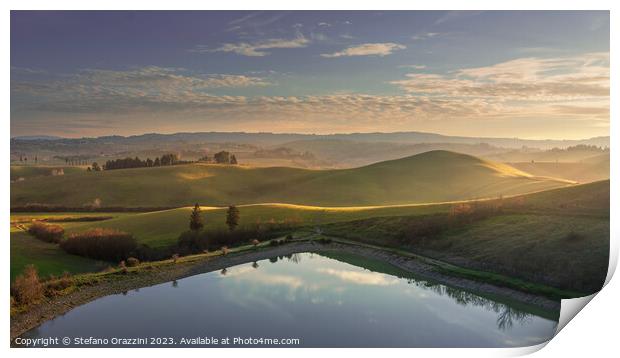 Lake and rolling hills. Castelfiorentino, Tuscany, Italy Print by Stefano Orazzini