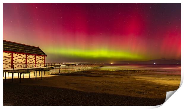 Aurora Borealis over Saltburn pier Print by Kevin Winter
