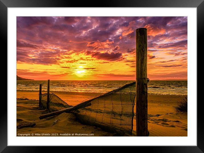 Fence Post Sunset Framed Mounted Print by Mike Shields