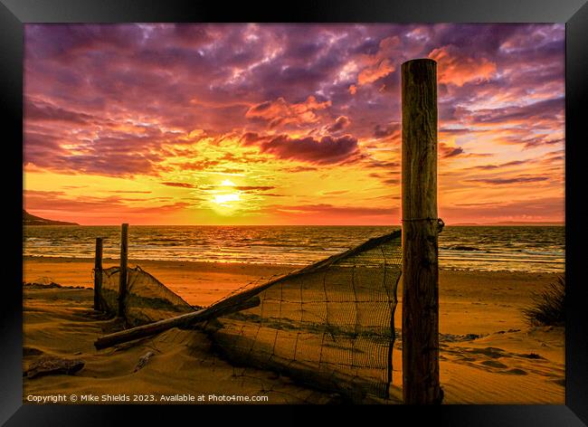 Fence Post Sunset Framed Print by Mike Shields