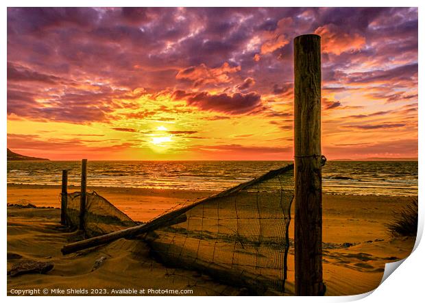 Fence Post Sunset Print by Mike Shields