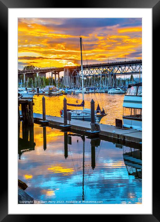 Sunset Granville Island Burrard Street Bridge Vancouver British  Framed Mounted Print by William Perry