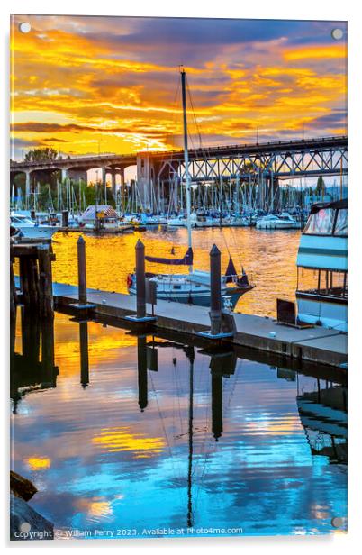 Sunset Granville Island Burrard Street Bridge Vancouver British  Acrylic by William Perry