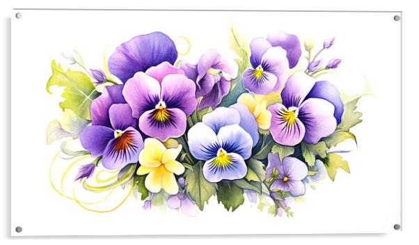 Watercolour Pansies Acrylic by Steve Smith