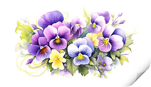 Watercolour Pansies Print by Steve Smith