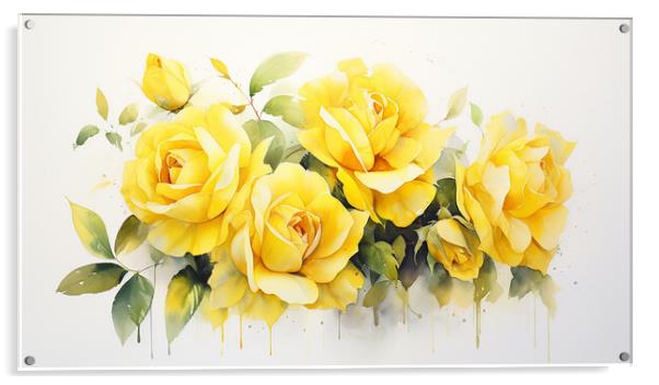 Watercolour Yellow Roses Acrylic by Steve Smith