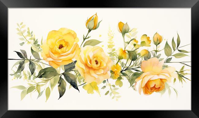 Watercolour Yellow Roses Framed Print by Steve Smith
