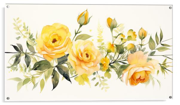 Watercolour Yellow Roses Acrylic by Steve Smith