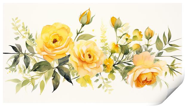 Watercolour Yellow Roses Print by Steve Smith