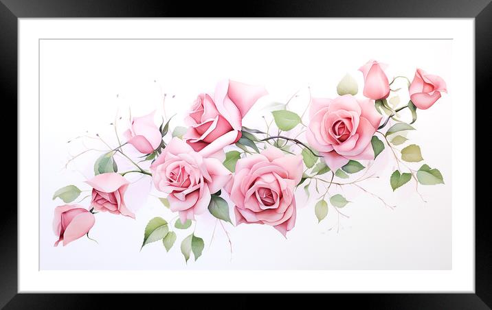 Watercolour Pink Roses Framed Mounted Print by Steve Smith