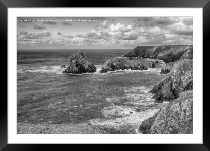 Kynance Cove From The Cliffs (mono) Framed Mounted Print by Derek Daniel