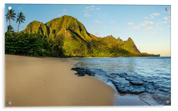 Early morning sunrise over Tunnels Beach on Kauai in Hawaii Acrylic by Steve Heap