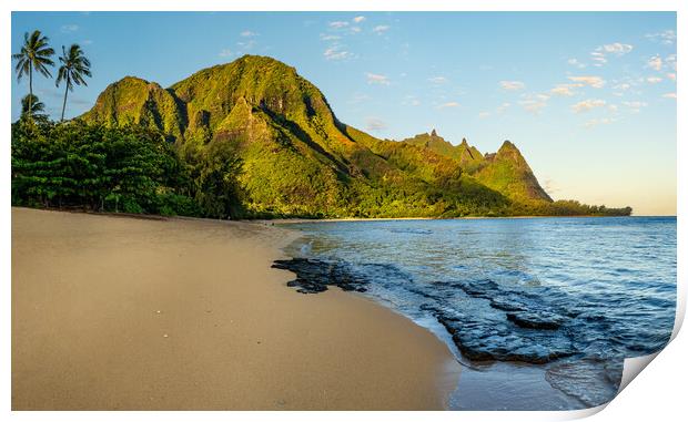 Early morning sunrise over Tunnels Beach on Kauai in Hawaii Print by Steve Heap