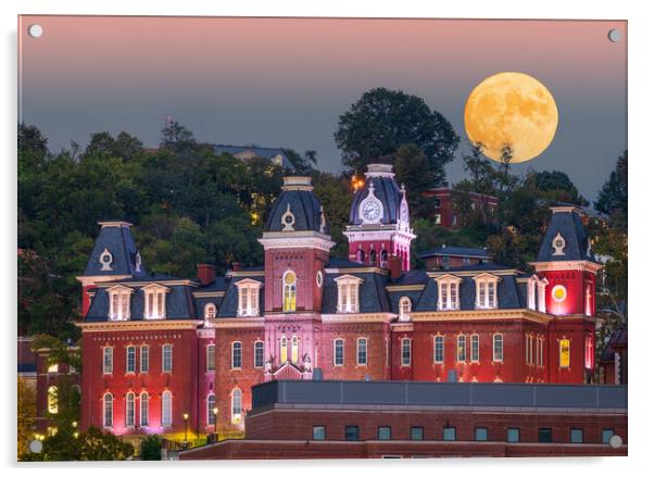 Moonrise over illuminated Woodburn Hall at WVU Morgantown Acrylic by Steve Heap