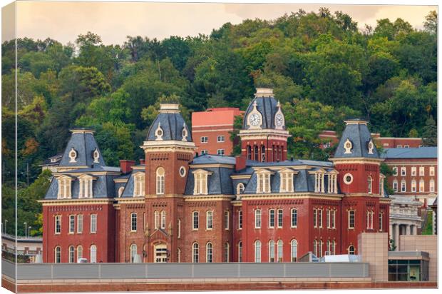 Woodburn Hall at sunset in Morgantown WV Canvas Print by Steve Heap