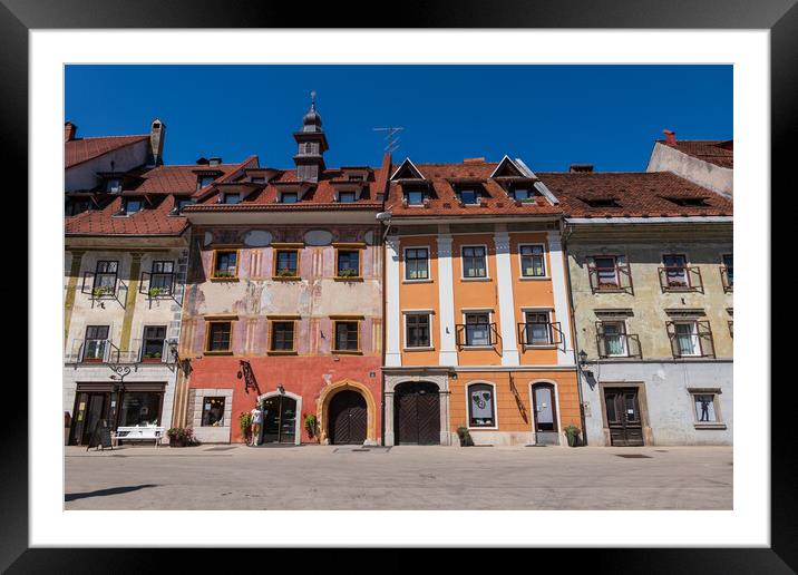 Skofja Loka Old Town Houses At Mestni Trg Framed Mounted Print by Artur Bogacki