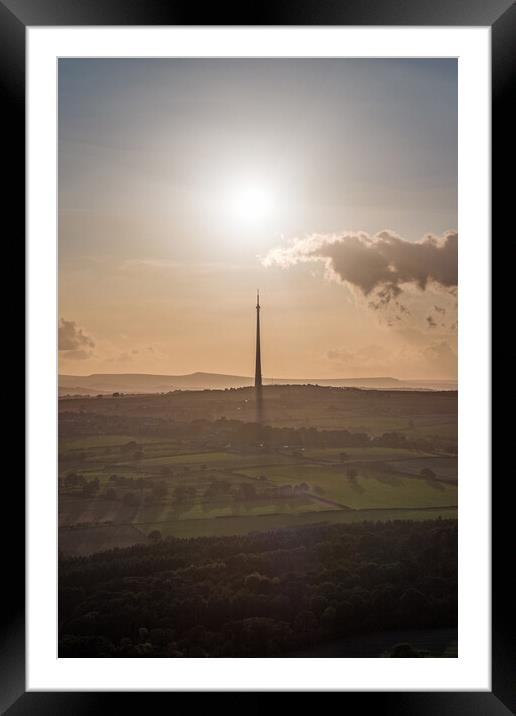 Emley Moor Sunset Framed Mounted Print by Apollo Aerial Photography