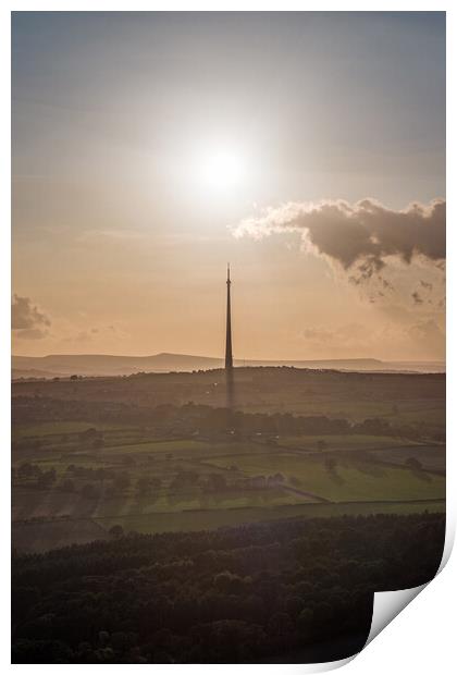 Emley Moor Sunset Print by Apollo Aerial Photography