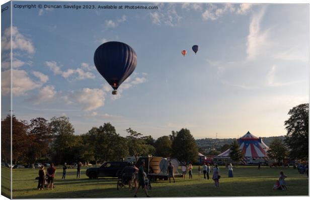 Hot air balloons launching from Bath Royal Victoria Park Canvas Print by Duncan Savidge