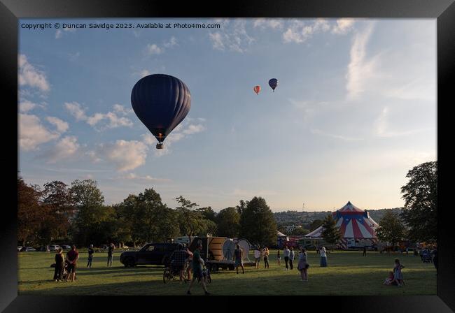 Hot air balloons launching from Bath Royal Victoria Park Framed Print by Duncan Savidge