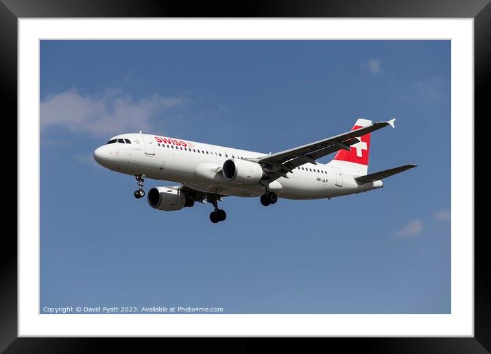 Swiss Airbus A320 Framed Mounted Print by David Pyatt