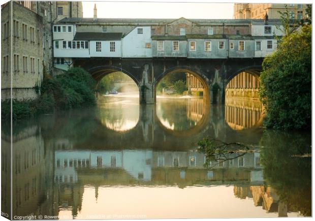 Backside of the Pulteney Bridge in a misty morning Canvas Print by Rowena Ko