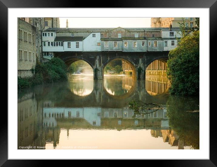 Backside of the Pulteney Bridge in a misty morning Framed Mounted Print by Rowena Ko