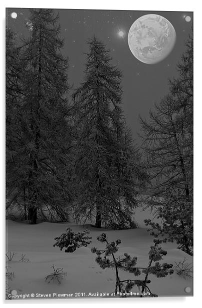 Moonlit mountain Acrylic by Steven Plowman