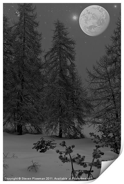 Moonlit mountain Print by Steven Plowman