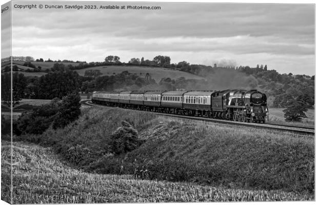Steam train Braunton black and white Canvas Print by Duncan Savidge