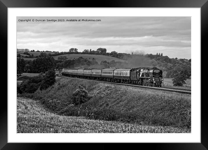 Steam train Braunton black and white Framed Mounted Print by Duncan Savidge